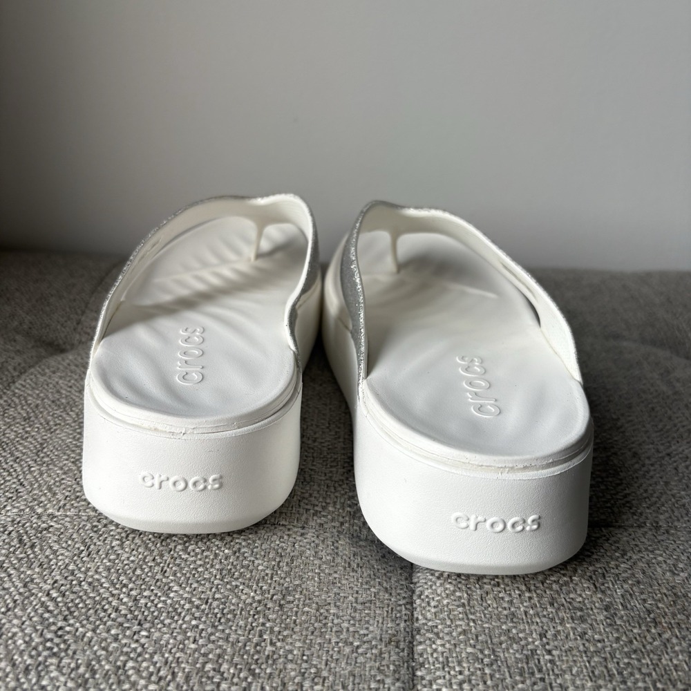 Crocs Women's Getaway Chunky White Glitter Flip Flop Platform Sandals Sz8 - Picture 5 of 7